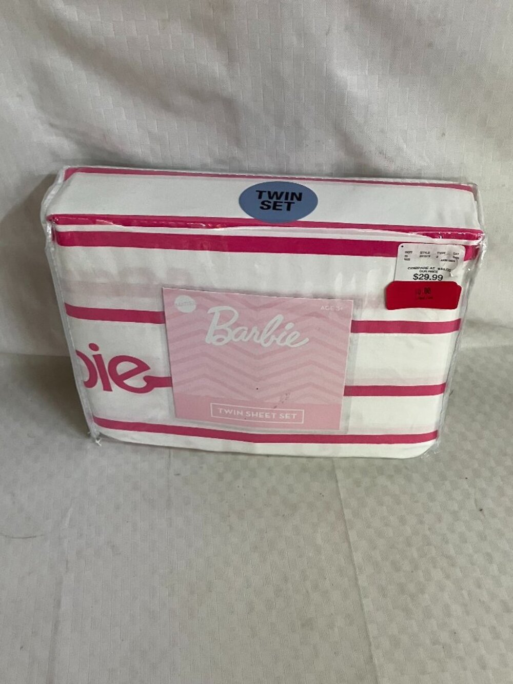 Barbie Movie Full Size Sheet Twin Set 100% Cotton Pink White Striped